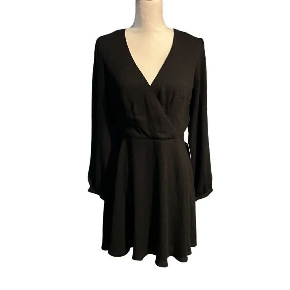 NWT Express Satin V neck and back line. Handkerchief Cocktail Dress Black Medium